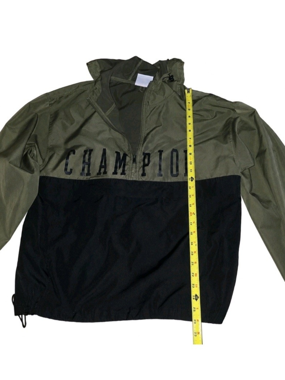 Champion Windbreaker Jacket Hoodie Olive Green Black Pullover Quarter Zip Men's